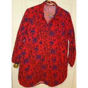 Khaadi Red Floral Long Sleeve Cotton Cambric Kurta Top Women's Size 14 Snaps